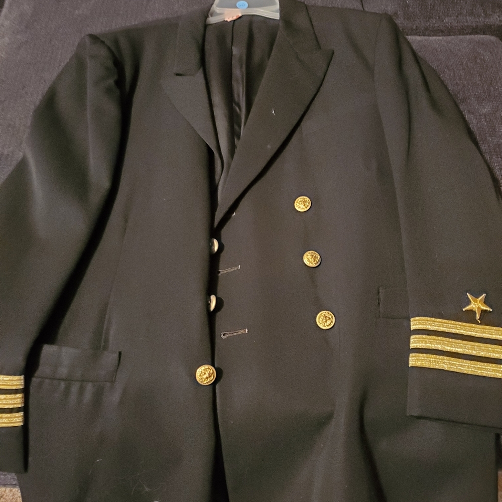 This is a black navy long coat for commander